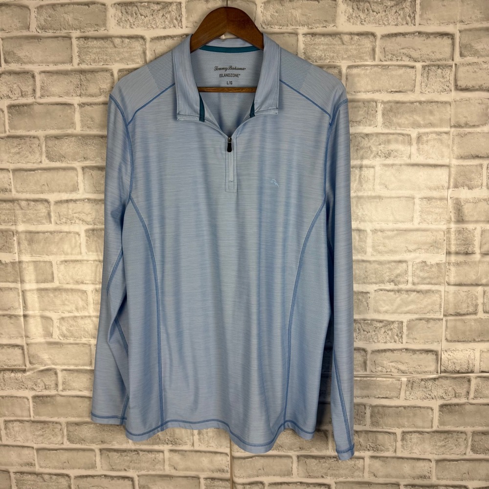 Tommy Bahama IslandZone Mens Large Light Blue Performance Quarter Zip Pullover - Picture 1 of 8